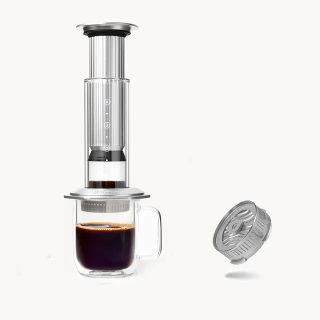 aeropress-recipe-bundle-premium-kaffeebereiter-silber-glas image 1