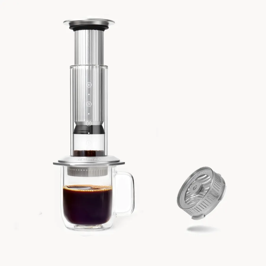 aeropress-recipe-bundle-premium-kaffeebereiter-silber-glas image 1