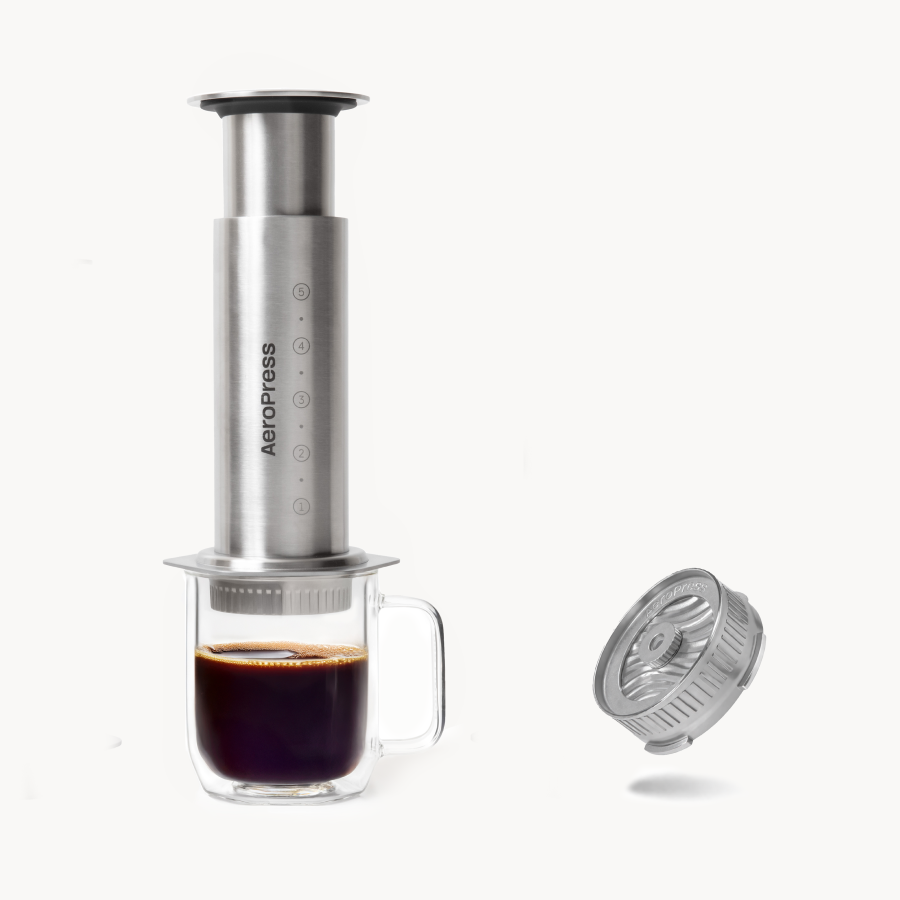 aeropress-bundles-steel-kaffeezubereiter-silber-edelstahl image 1